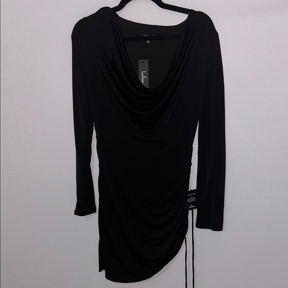 Lulu's Black Long Sleeve Draped Dress